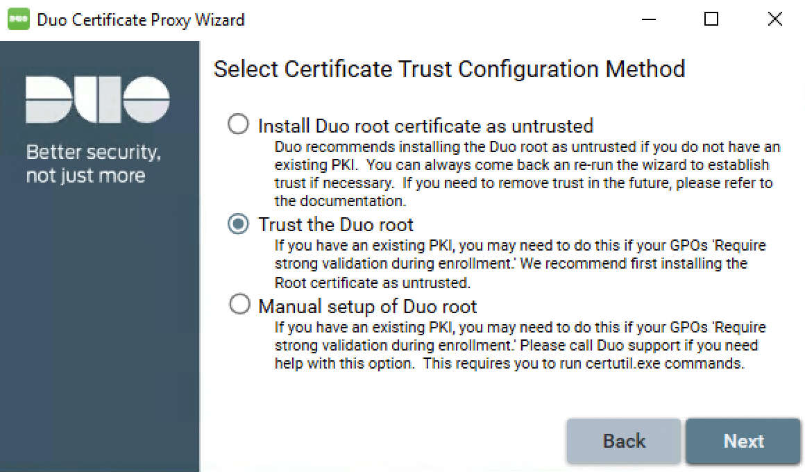 Duo Certificate Proxy Wizard - Trust Config