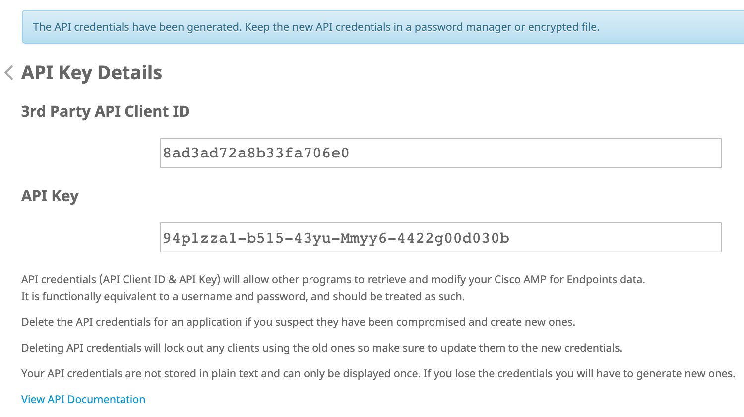 AMP API Credential Information
