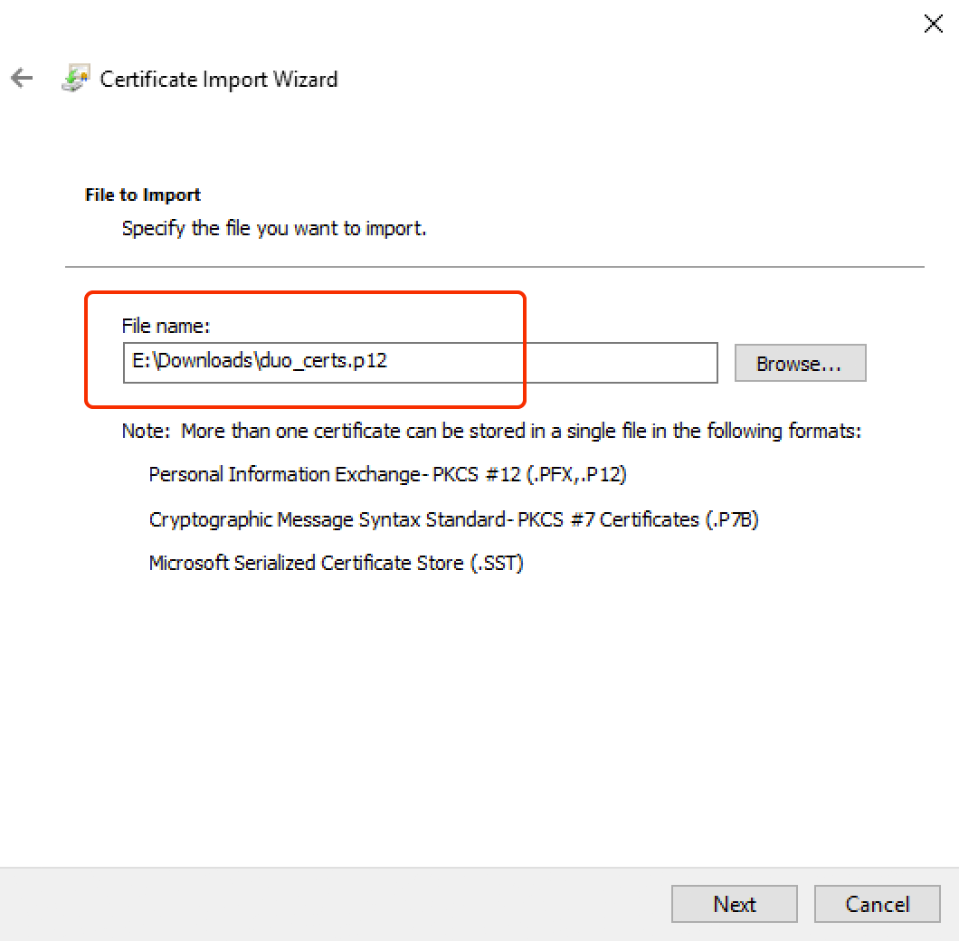 Windows Certificate Import Wizard - Step 2