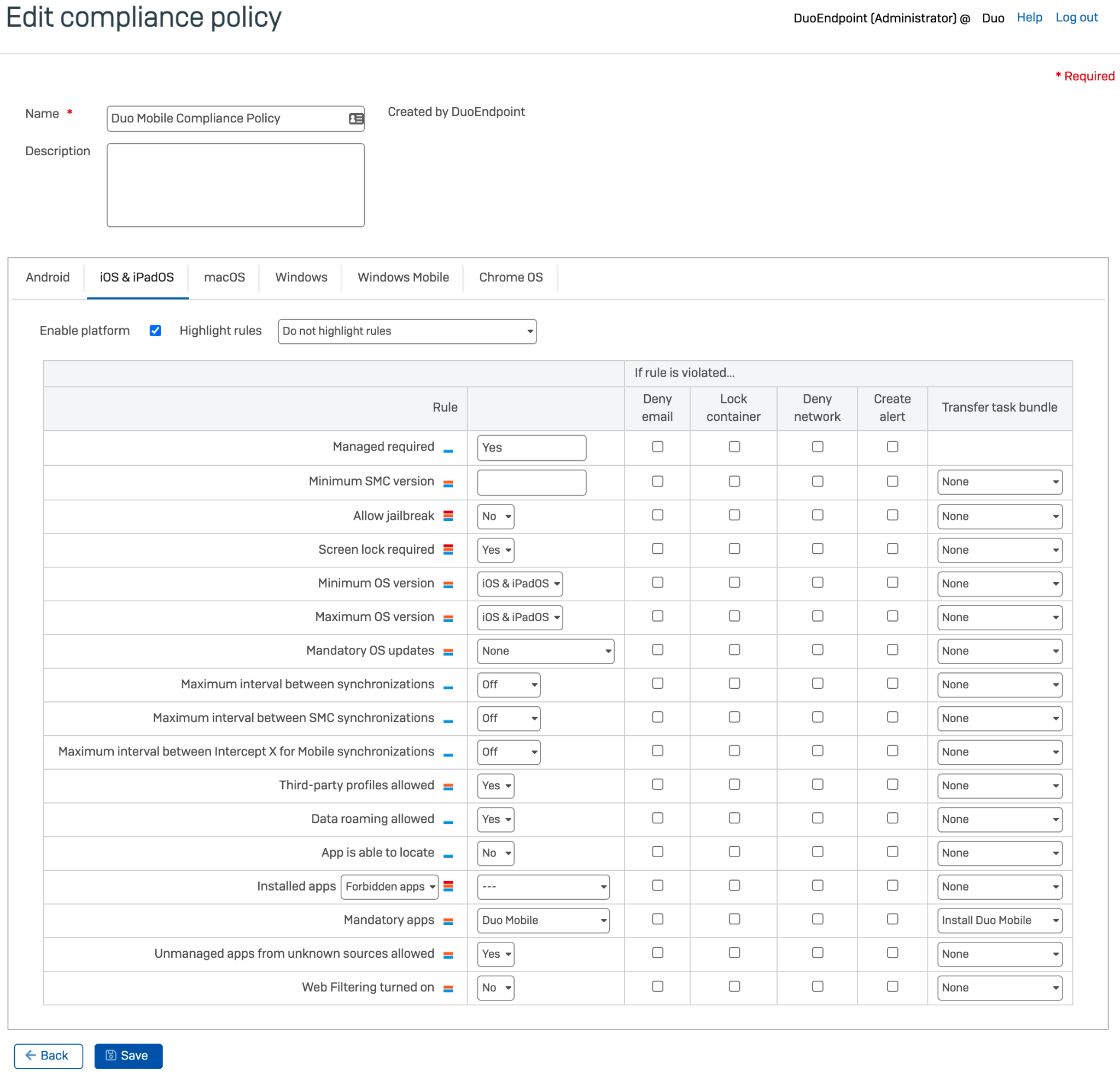 Sophos Mobile iOS and iPadOS Compliance Policy