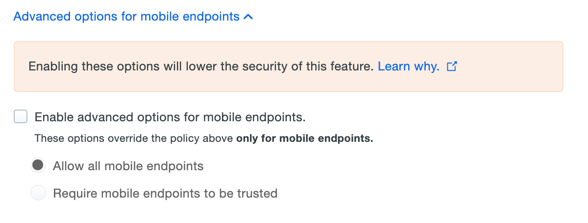 Trusted Endpoints Mobile Policy Options