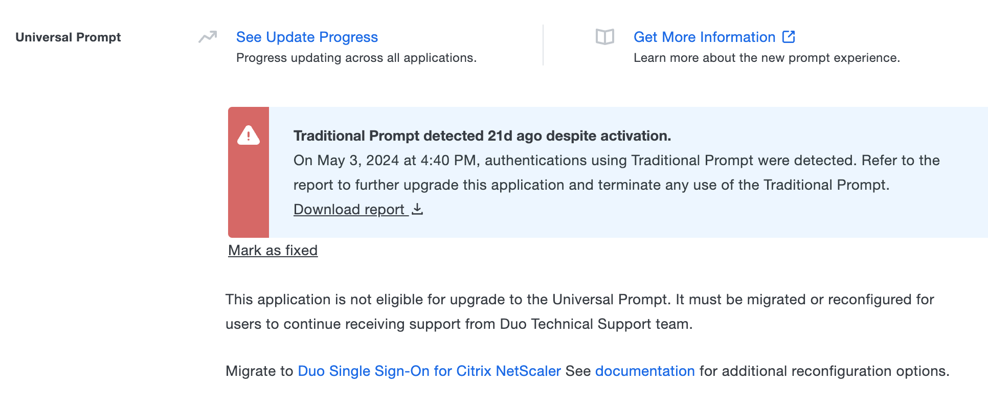 Universal Prompt Info - Traditional Prompt Use Detected