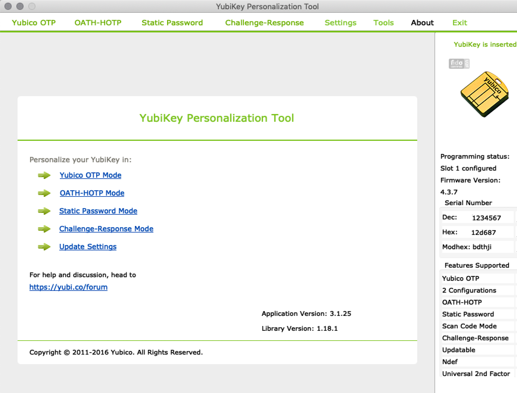 YubiKey Personalization Tool Start