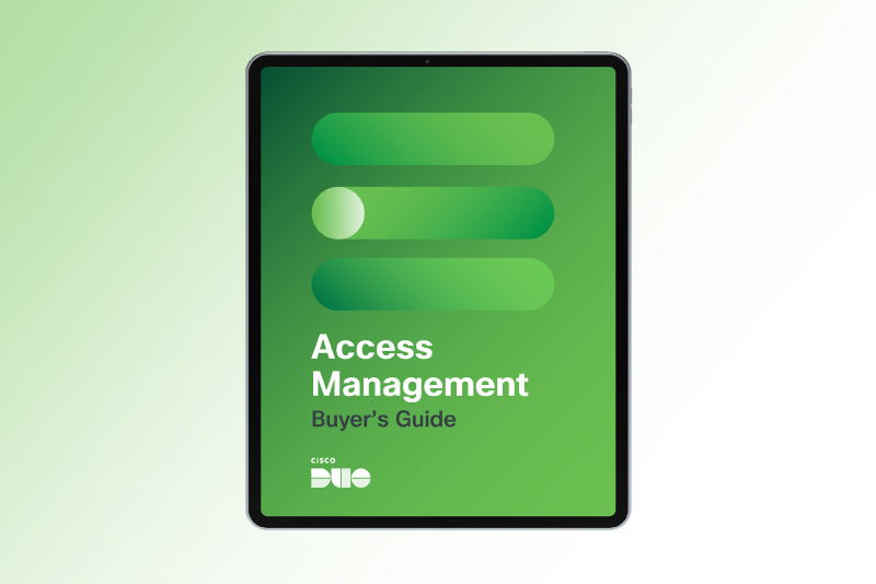 The Access Management Buyer's Guide by Cisco Duo on a tablet user interface.
