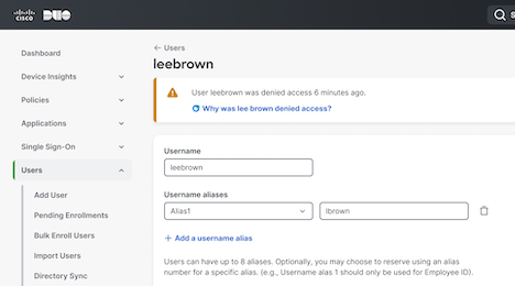 the Assistant alerts the admin when an end-user has been denied authentication in the past 48 hours