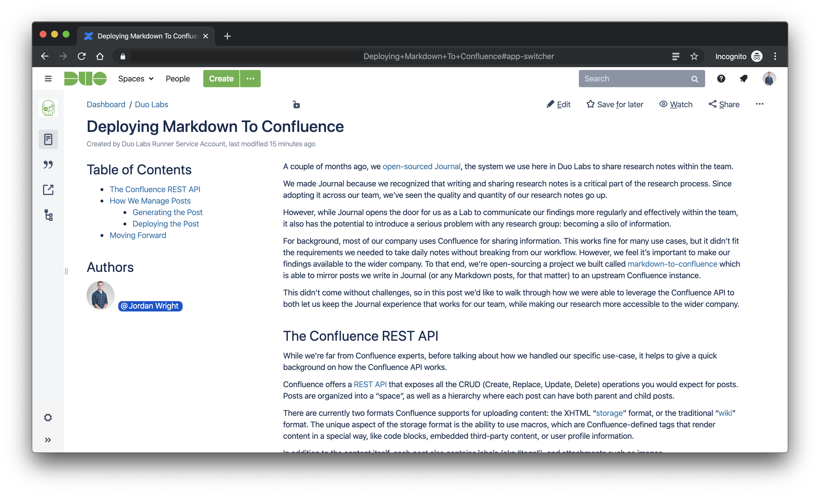 Deploying Markdown To Confluence Duo Security