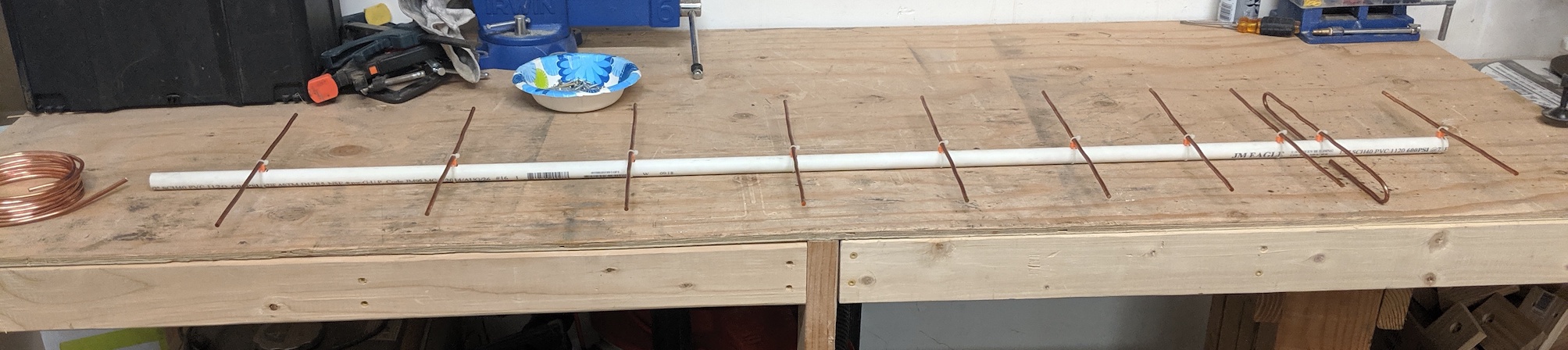 Photo of a completed ten-element Yagi-Uda antenna