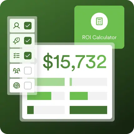 Stylized graphic showing an ROI Calculator and potential savings when using Duo for identity access management.