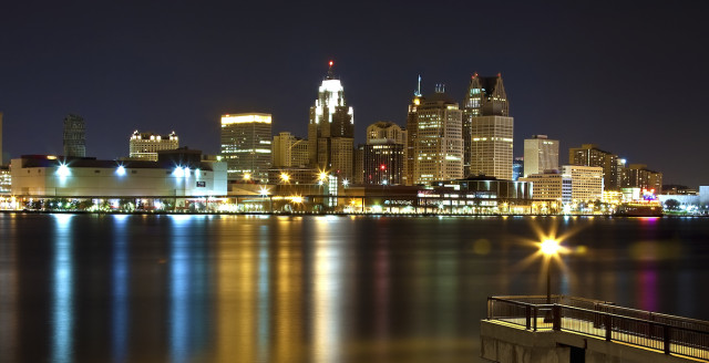 Detroit at night, the site of the 2014 Converge conference for professionals, developers & hackers in information security.