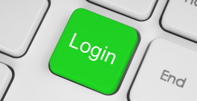 A bright green keyboard key says Login.