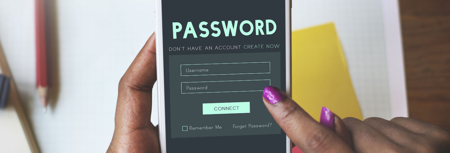 A smart phone displays a password page, ready for the user's credentials.