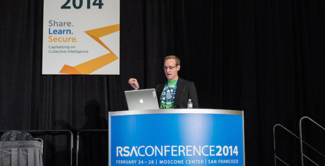 A data security expert from Duo speaks at the RSA Conference 2014.