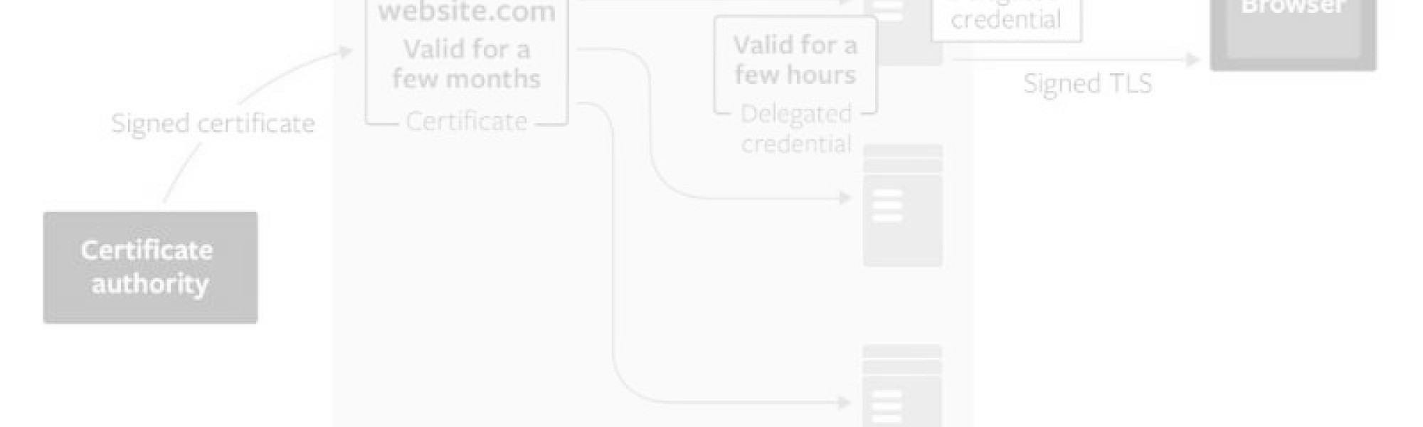 Diagram of the relationship between delegated credentials and the website's TLS certificate, and how they are used on the web server..