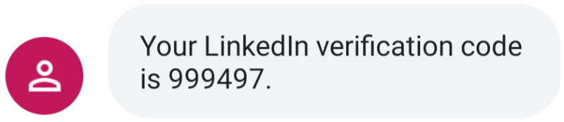 Two-factor authentication message for LinkedIn