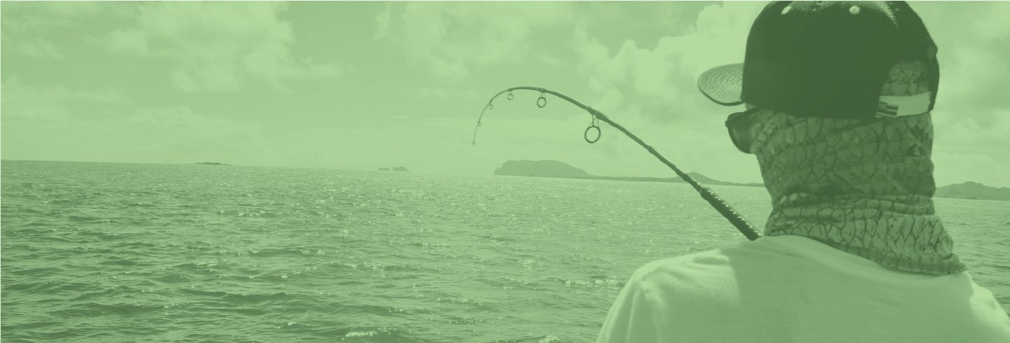 A man fishes, overlaid with a color filter of Duo green