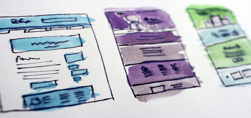 Three website wireframes in a row