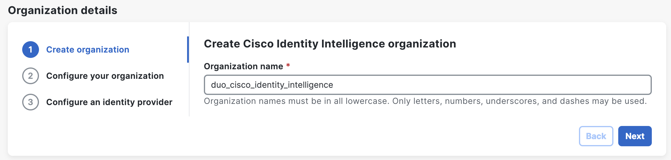 Organization Name for Cisco Identity Intelligence Tenant